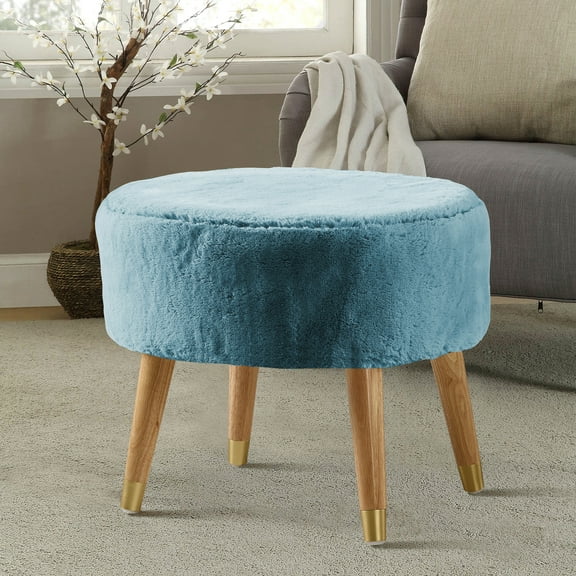 Home Soft Things Heavy Faux Fur Oval Ottoman - Smoke Blue - 22" x 18" x 18"