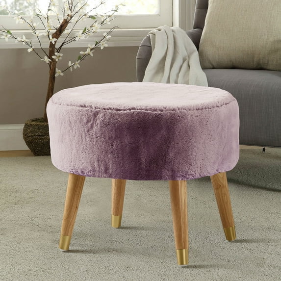 Home Soft Things Heavy Faux Fur Oval Ottoman - Wood Rose - 22" x 18" x 18"