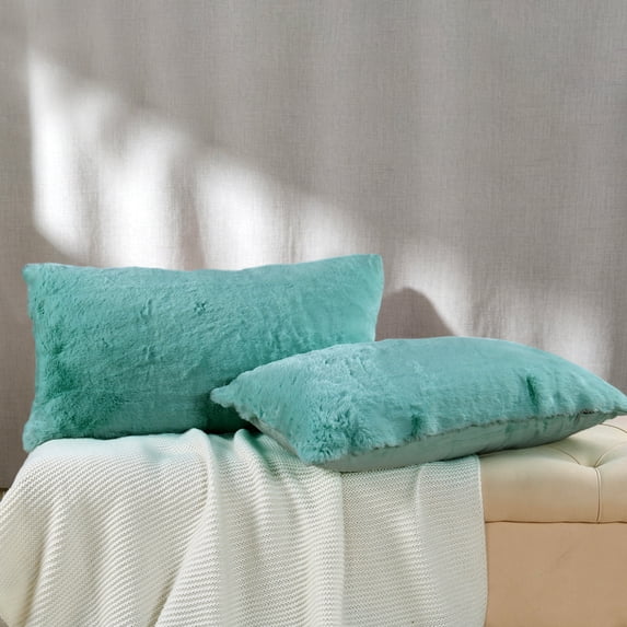 Home Soft Things Heavy Faux Fur Pillow Covers - 2 Pcs - Blue Turqoise - 14"x26"