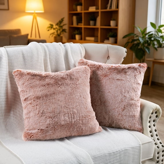 Home Soft Things Heavy Faux Fur Pillow Covers - 2 Pcs - Burnt Orange - 20"x20"