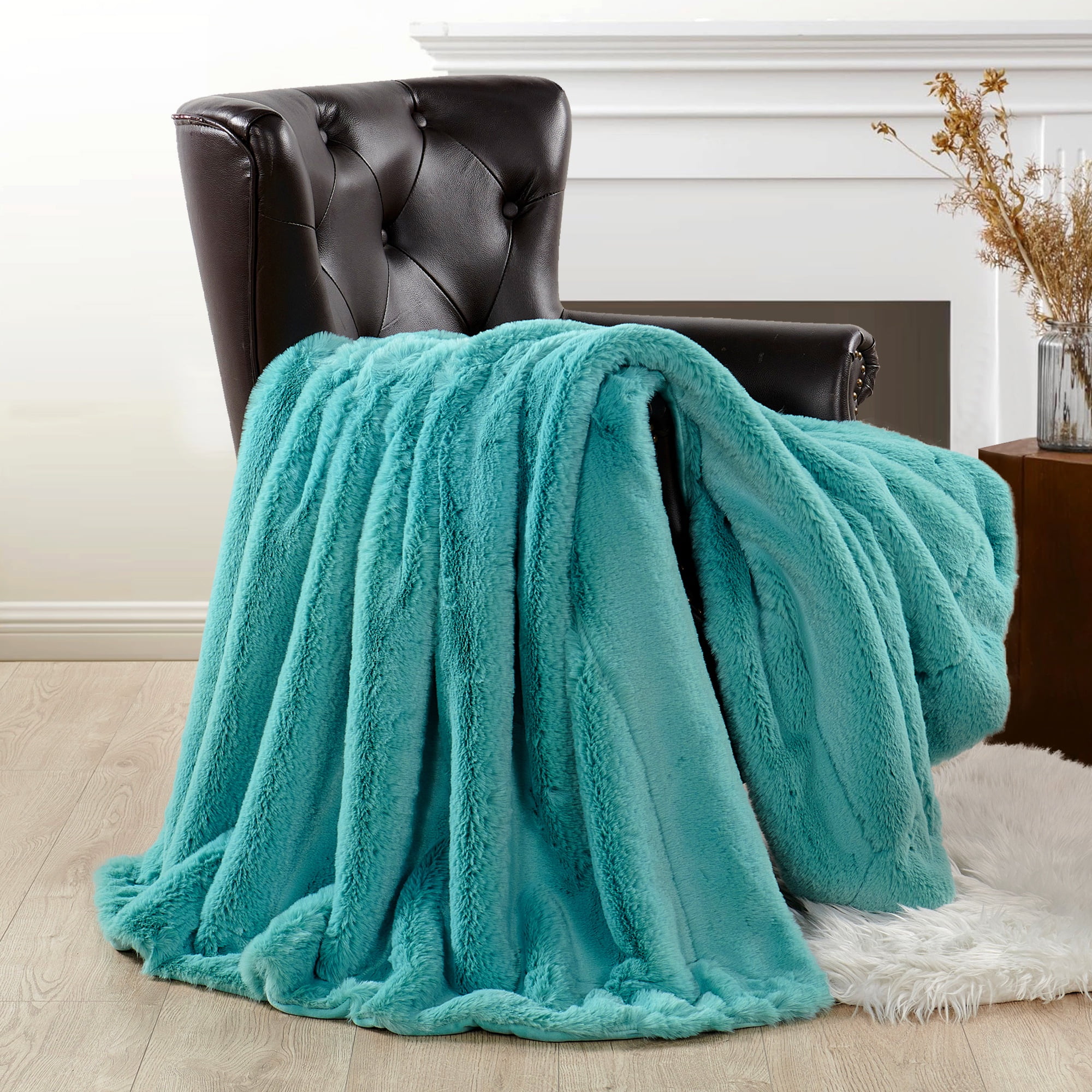 Blue Turquoise Faux Fur Weighted Throw Blanket 50" x 60"