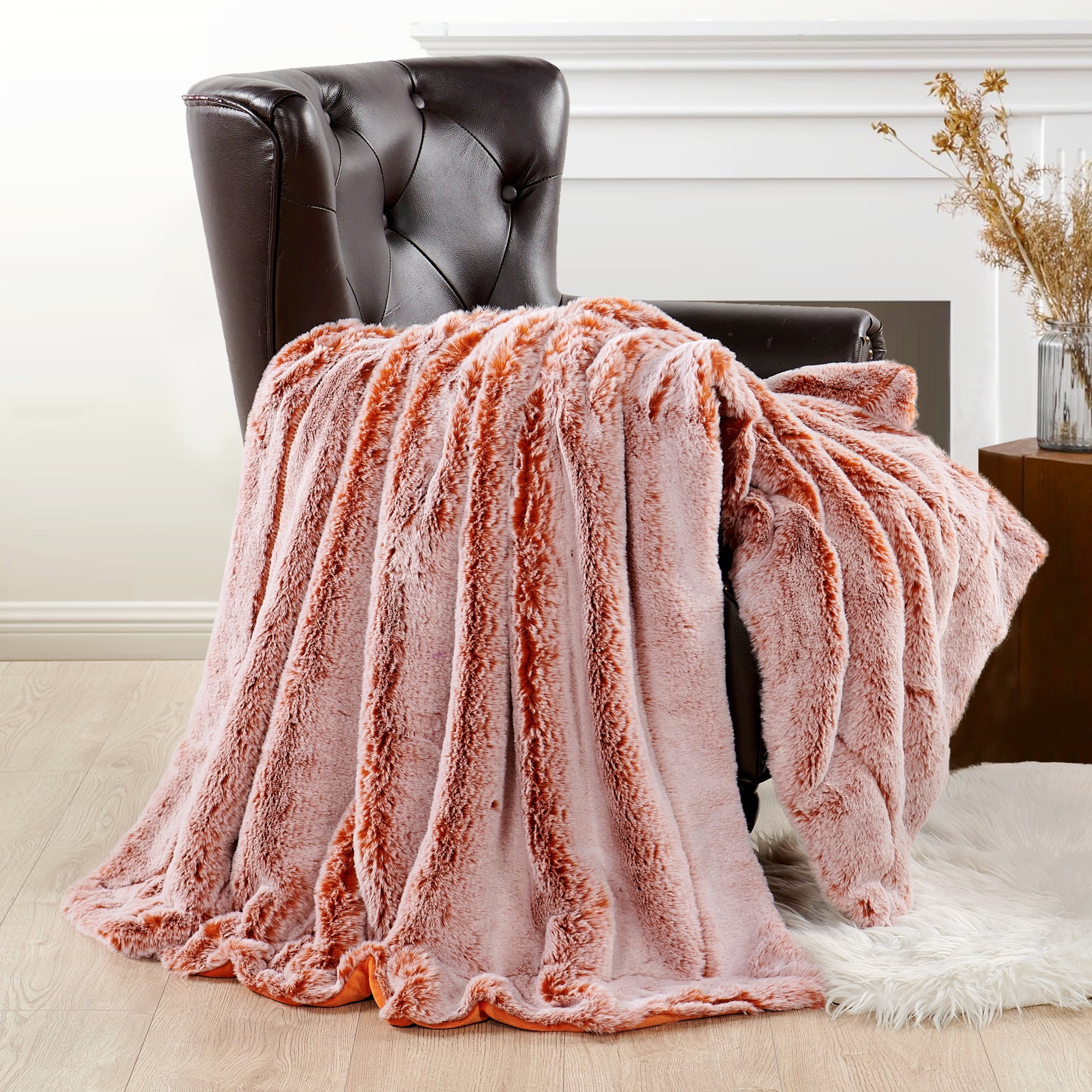 Orange faux fur throw blanket sale