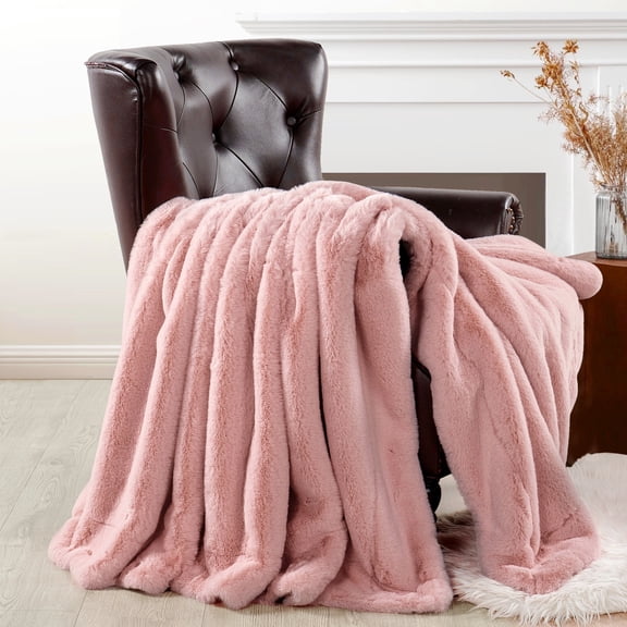 Home Soft Things Heavy Faux Fur Throw - Rose Smoke - 50" x 60"