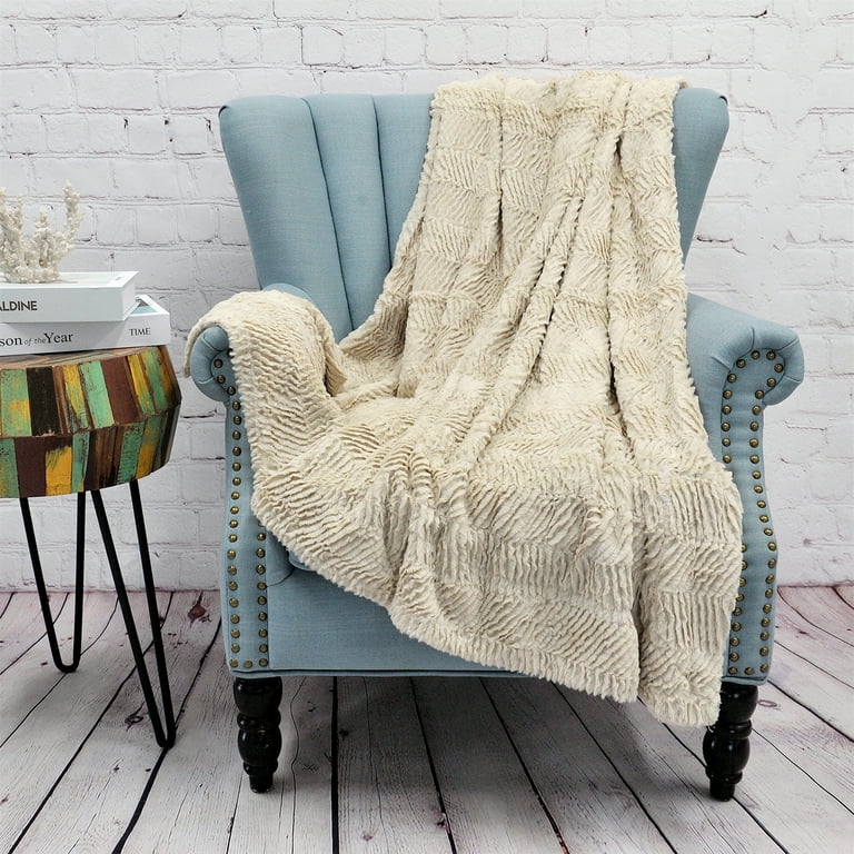 Home Soft Things Herringbone Faux Fur Throw Beige 50