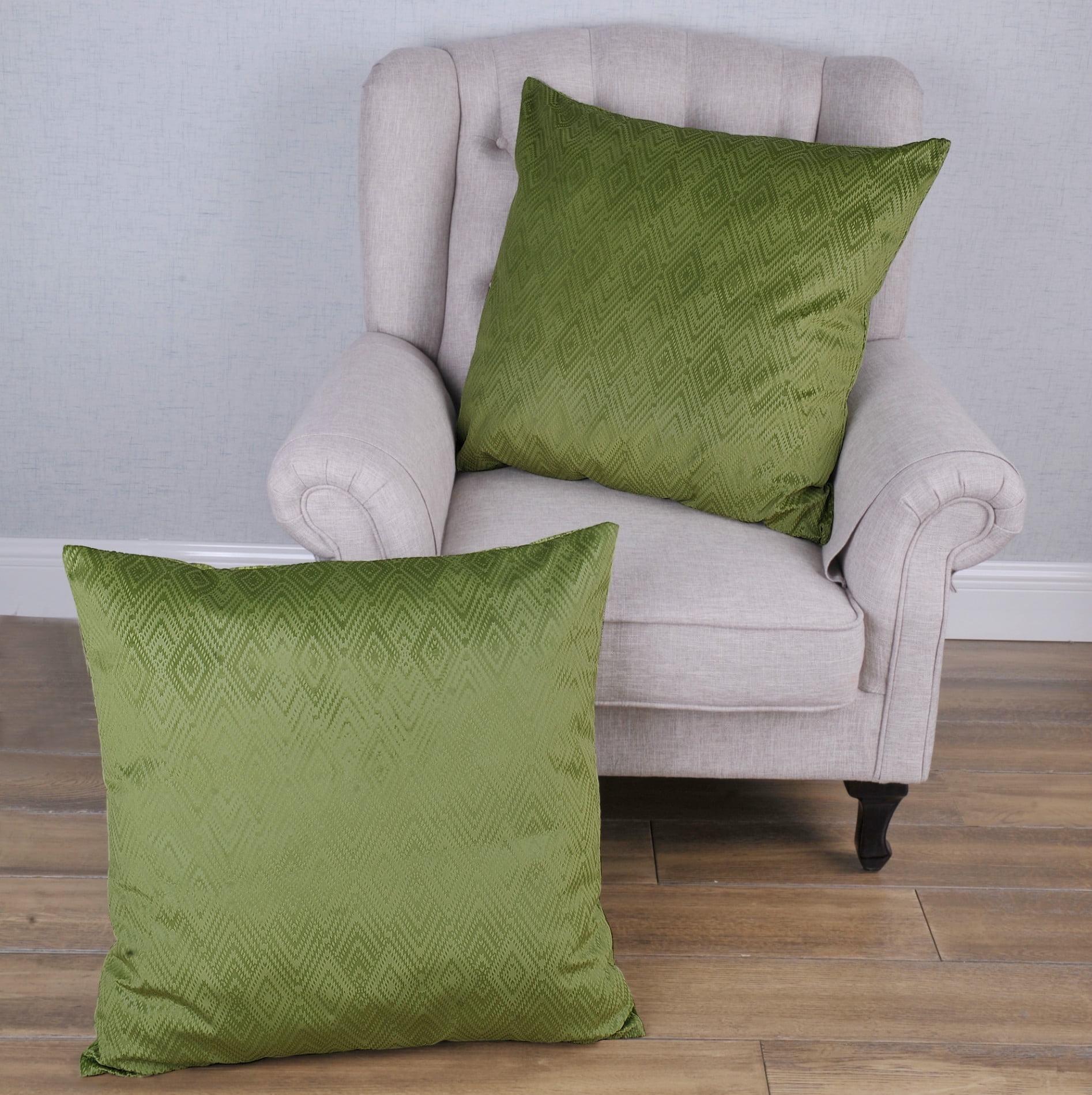 Avocado Green Ikat Velvet Euro Pillow Covers Set of 2