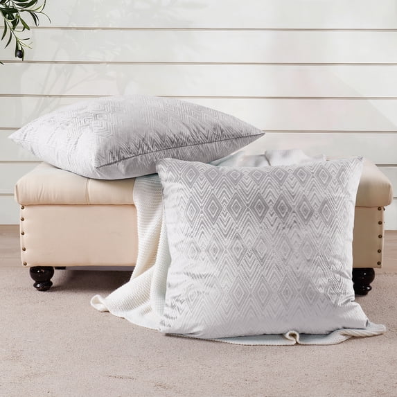 Home Soft Things Ikat Velvet 2 Piece Throw Pillow Cover Set - Silver - 26" x 26"