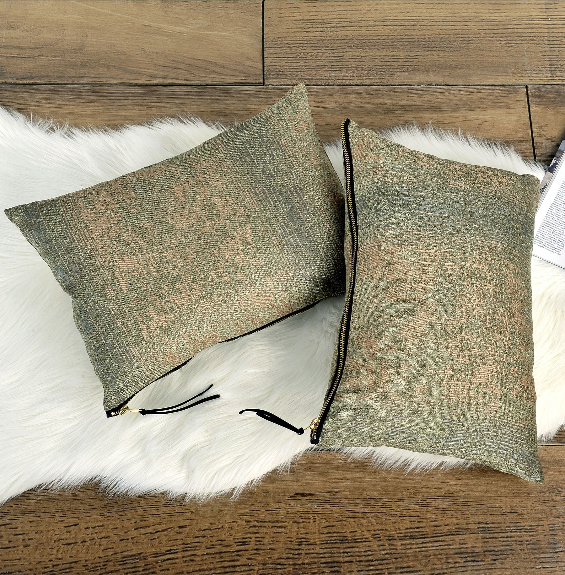 Home Soft Things Jacquard Chenille Big Zipper Decorative Throw Pillows, Set of 2, 14x20inches, Taupe Sage Home Soft Things Jacquard Chenille Big Zipper Decorative Throw Pillows, Set of 2, 14x20inches, Taupe Sage