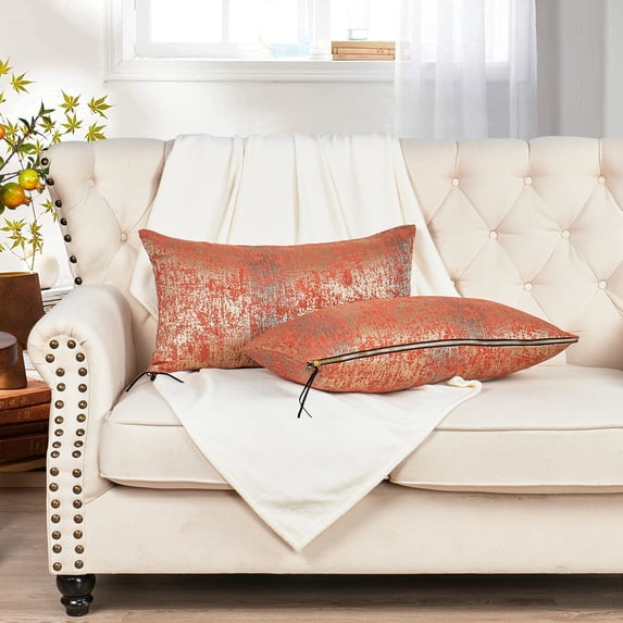 Home Soft Things Jacquard Chenille Big Zipper Throw Pillow Cover 2 Piece Set - Orange - 14" x 26"