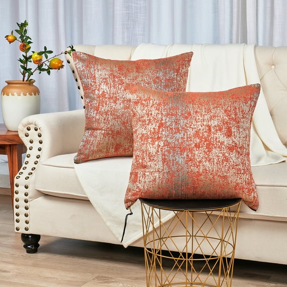 Home Soft Things Jacquard Chenille Big Zipper Throw Pillow Cover 2 Piece Set - Orange - 26" x 26"