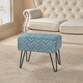 thumbnail image 1 of Home Soft Things Jacquard Chenille Stool Chair Upholstered Footrest Ottoman with Black Metal Legs and Padded Seat, Arusha-Turquoise, 19" x 13" x 17", 1 of 7