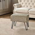 thumbnail image 1 of Home Soft Things Jacquard Chenille Stool Chair Upholstered Footrest Ottoman with Black Metal Legs and Padded Seat, Tanga-Grey, 19" x 13" x 17", 1 of 6