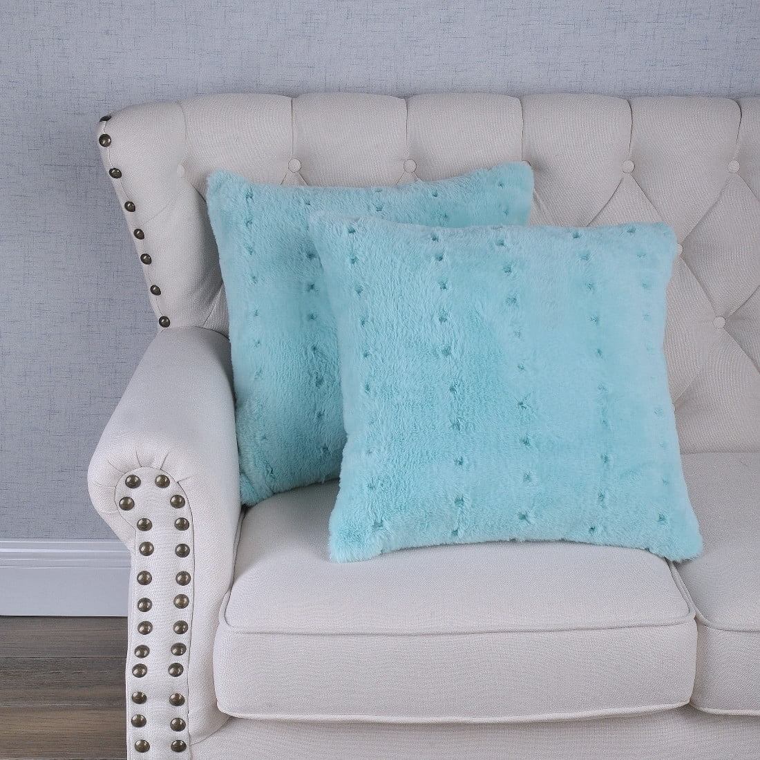 Bleached Aqua Faux Fur Jacquard 20" x 20" Throw Pillow Covers