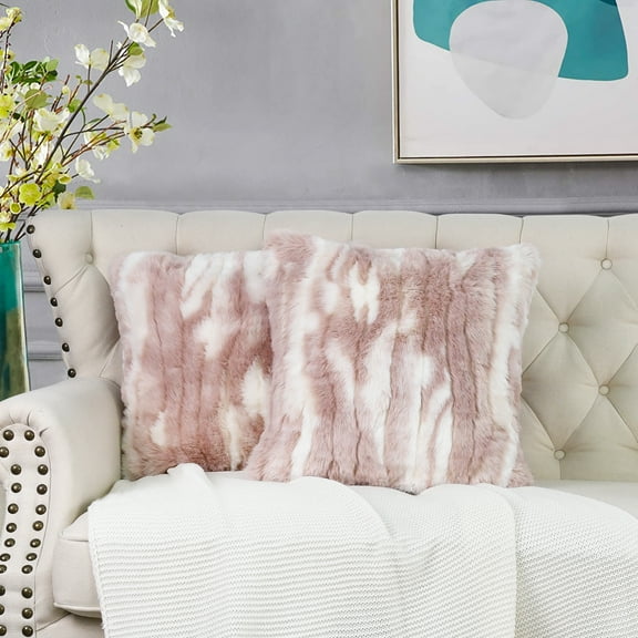 Home Soft Things Jacquard Faux Fur 2 Piece Throw Pillow Cover Set - Pink - 20" x 20"