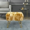 thumbnail image 1 of Home Soft Things Jacquard Faux Fur Ottoman - Amber gold - 19"x12.5"x17", 1 of 8