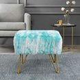 thumbnail image 1 of Home Soft Things Jacquard Faux Fur Ottoman - Blue turquoise - 19"x12.5"x17", 1 of 8