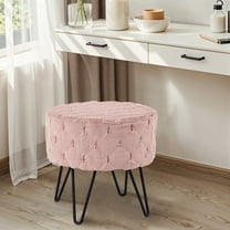 Home Soft Things Jacquard Faux Fur Round Ottoman, 18"x18"x18", Rose Smoke