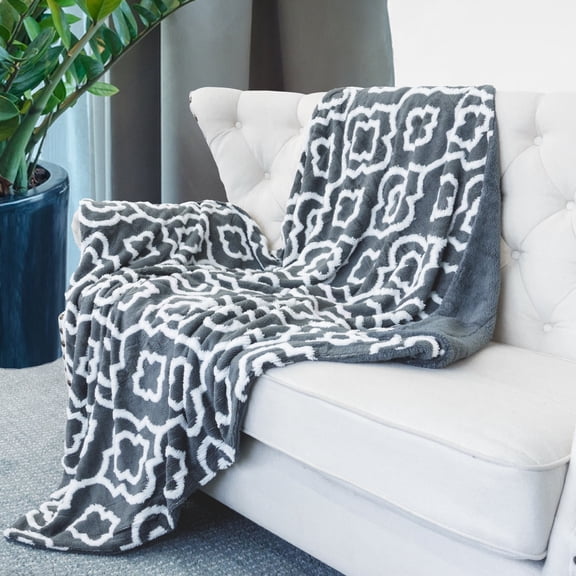 Home Soft Things Jacquard Sherpa Throw - Grey - 50" x 60"