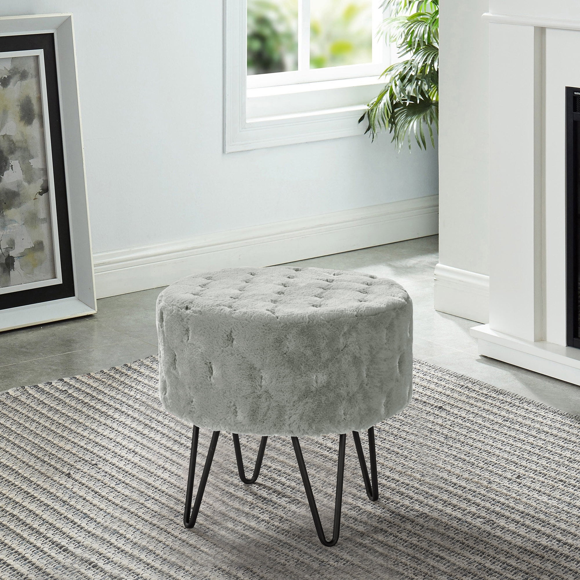 Grey faux fur footstool hotsell