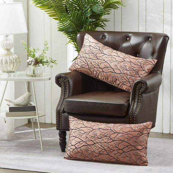 Home Soft Things Jacquard Throw Pillow Cover 2 Piece Set - Branch - Rose - 14" x 26" LUMBAR