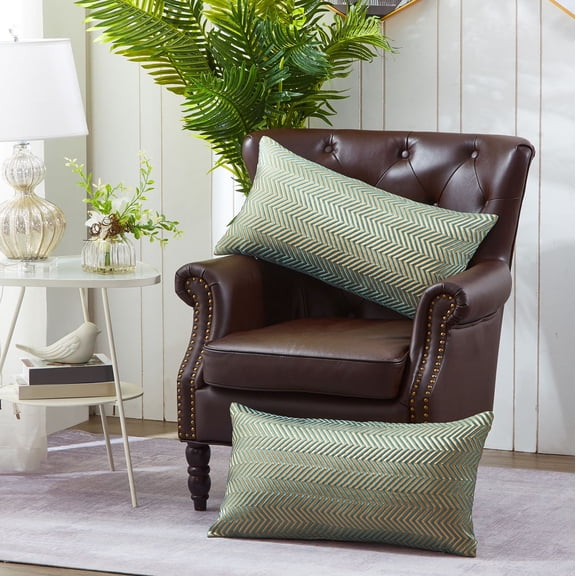 Home Soft Things Jacquard Throw Pillow Cover 2 Piece Set - Chevron - Deep Teal - 14" x 26" LUMBAR