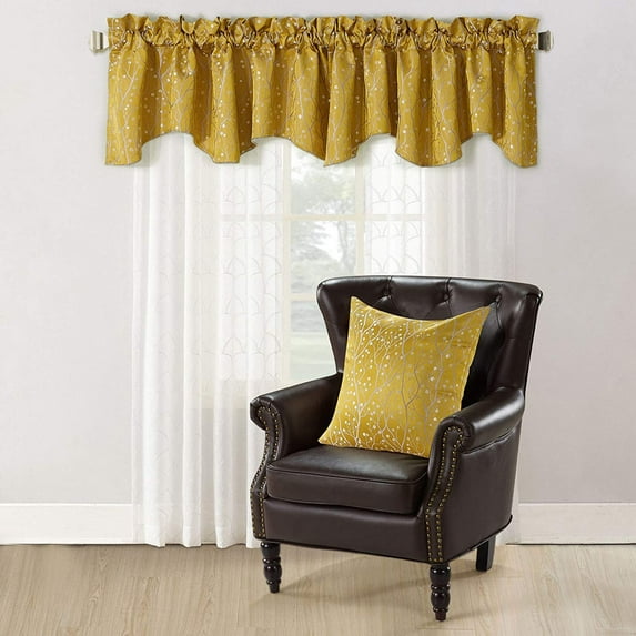 Home Soft Things Jacquard Throw Pillow Cover and Valance Set - Branch - Gold - 56" x 19" / 20" x 20"