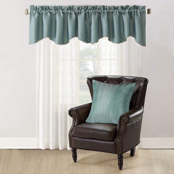 Home Soft Things Jacquard Throw Pillow Cover and Valance Set - Chevron - Blue - 56" x 19" / 20" x 20"