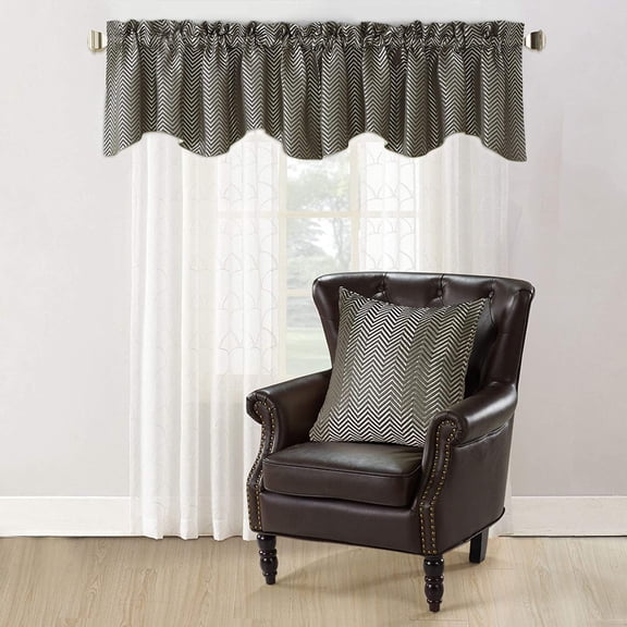 Home Soft Things Jacquard Throw Pillow Cover and Valance Set - Chevron - Charcoal - 56" x 19" / 20" x 20"