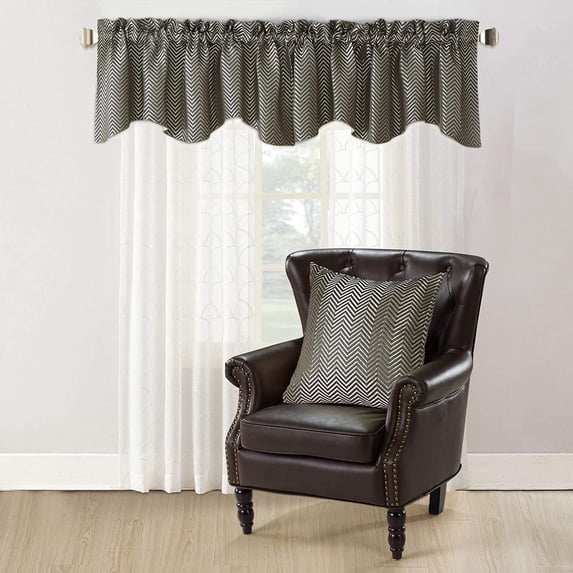 Home Soft Things Jacquard Throw Pillow Cover and Valance Set - Chevron - Charcoal - 56" x 19" / 20" x 20"