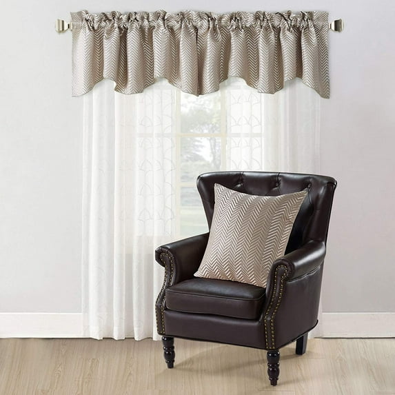 Home Soft Things Jacquard Throw Pillow Cover and Valance Set - Chevron - Khaki - 56" x 19" / 20" x 20"