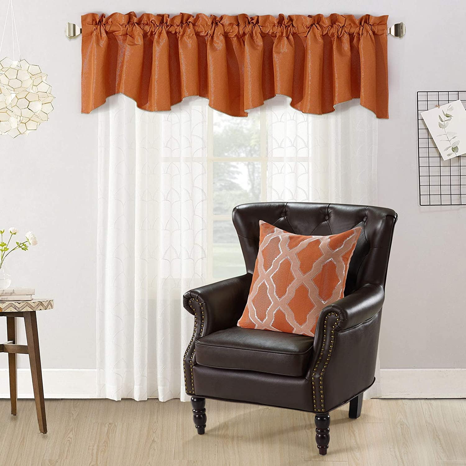 Burnt Orange Embroidered Polyester Valance and Pillow Cover Set