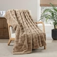 thumbnail image 1 of Home Soft Things Leaf Pattern Faux Fur Throw Blanket with Micromink Back, Solid Color Fuzzy Super Soft Cozy Plush Throw, 50x60 inches, Light Taupe, 1 of 10