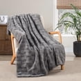 thumbnail image 1 of Home Soft Things Leaf Pattern Faux Fur Throw Blanket with Micromink Back, Solid Color Fuzzy Super Soft Cozy Plush Throw, 60x70 inches, Grey, 1 of 10