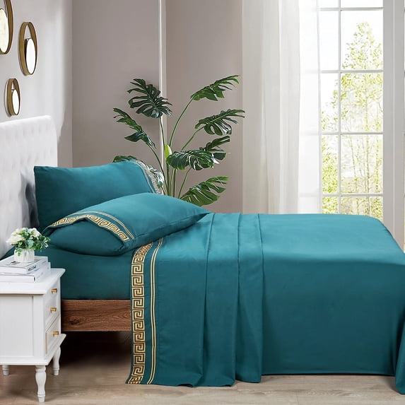 Home Soft Things Luxury Bed Sheet 4 Piece Set - Dark Teal - Queen