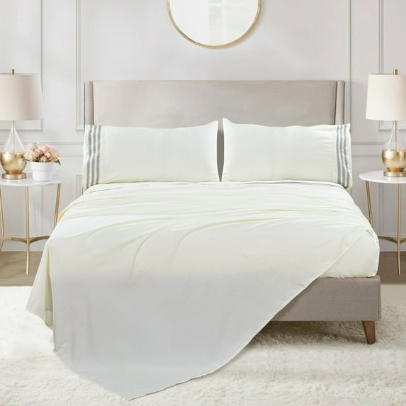 Home Soft Things Luxury Bed Sheet 4 Piece Set - Ivory - Queen