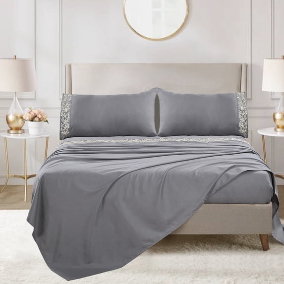 Home Soft Things Luxury Bed Sheet 4 Piece Set - Silver Grey - Full
