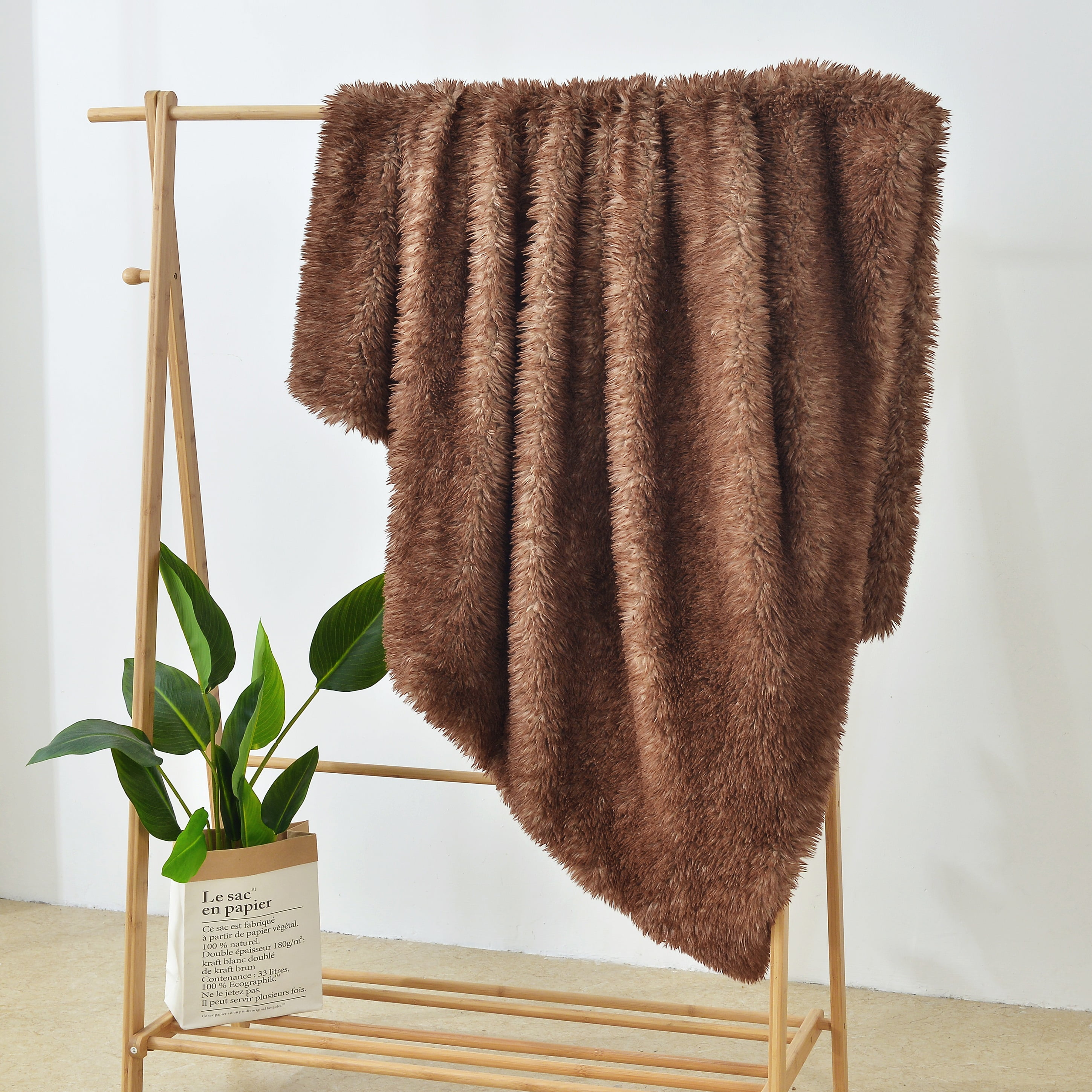Home Soft Things Luxury Faux Fur Throw Blanket BROWN 60