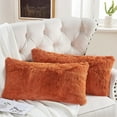 thumbnail image 1 of Home Soft Things Luxury Shaggy Faux Fur Throw Pillow Cases, Ultra Soft Plush Pillow Covers Fluffy Decorative Cushion Covers, No Pillow Insert, Set of 2, Burnt Orange, 14x26 Inch, 1 of 7