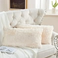 thumbnail image 1 of Home Soft Things Luxury Shaggy Faux Fur Throw Pillow Cases, Ultra Soft Plush Pillow Covers Fluffy Decorative Cushion Covers, No Pillow Insert, Set of 2, Ivory, 14x26 Inch, 1 of 7