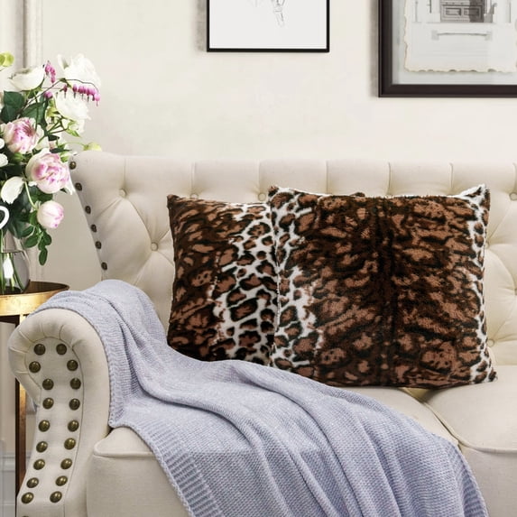 Home Soft Things Faux Fur 2 Piece Throw Pillow Cover Set - ML Leopard - 20'' x 20''