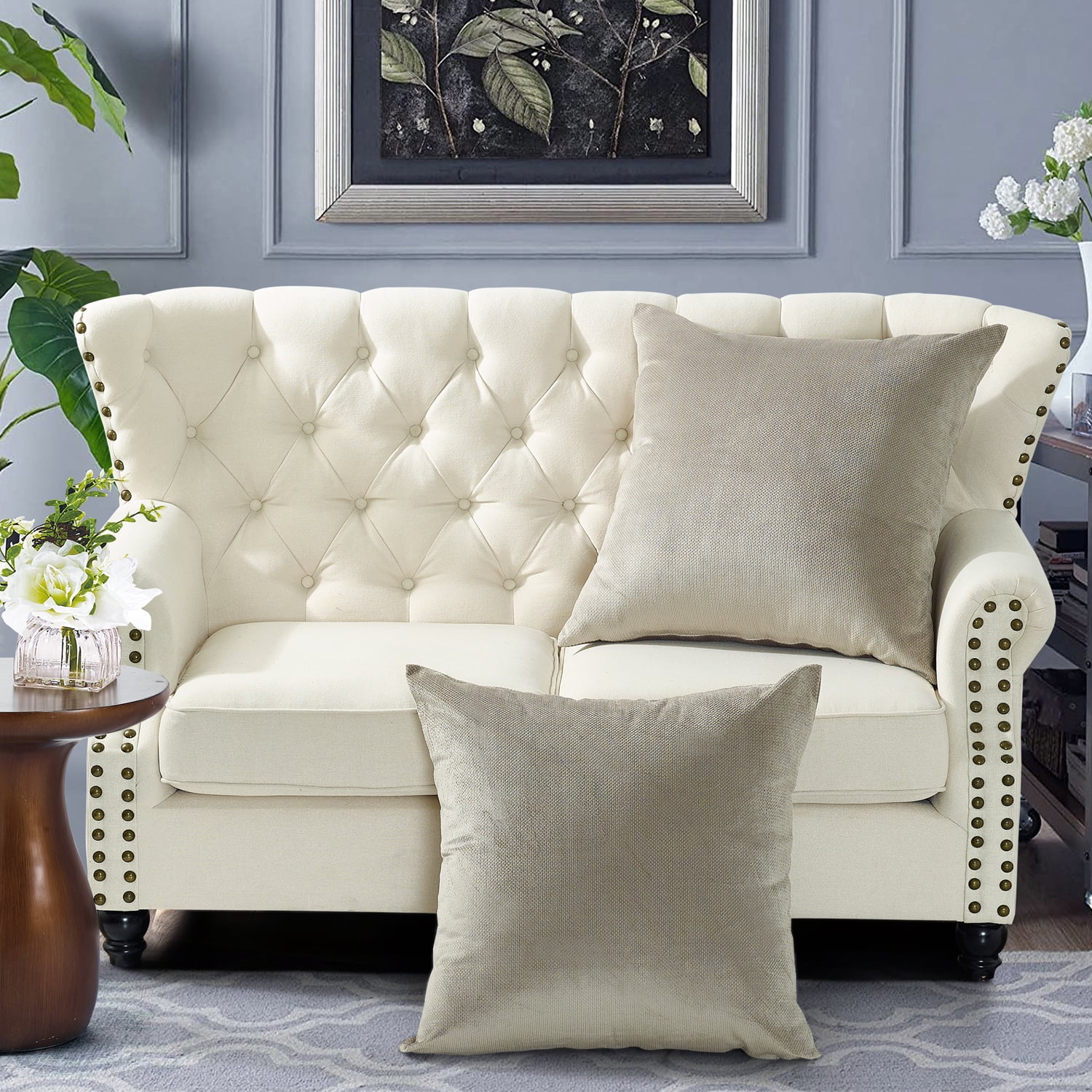 Taupe Embroidered Polyester Euro Pillow Covers 26" x 26"