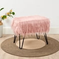 thumbnail image 1 of Home Soft Things Mongolian Faux-Fur Ottoman with Black Metal Legs, Coral Pink - 19" x 13" x 17", 1 of 11