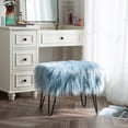 thumbnail image 1 of Home Soft Things Mongolian Faux-Fur Ottoman with Black Metal Legs, Forget Me Not - 19" x 13" x 17", 1 of 7