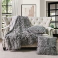 thumbnail image 1 of Home Soft Things Mongolian Faux Fur Throw & Pillow Cover Combo - Grey - 50" x 60"/20" x 20", 1 of 8