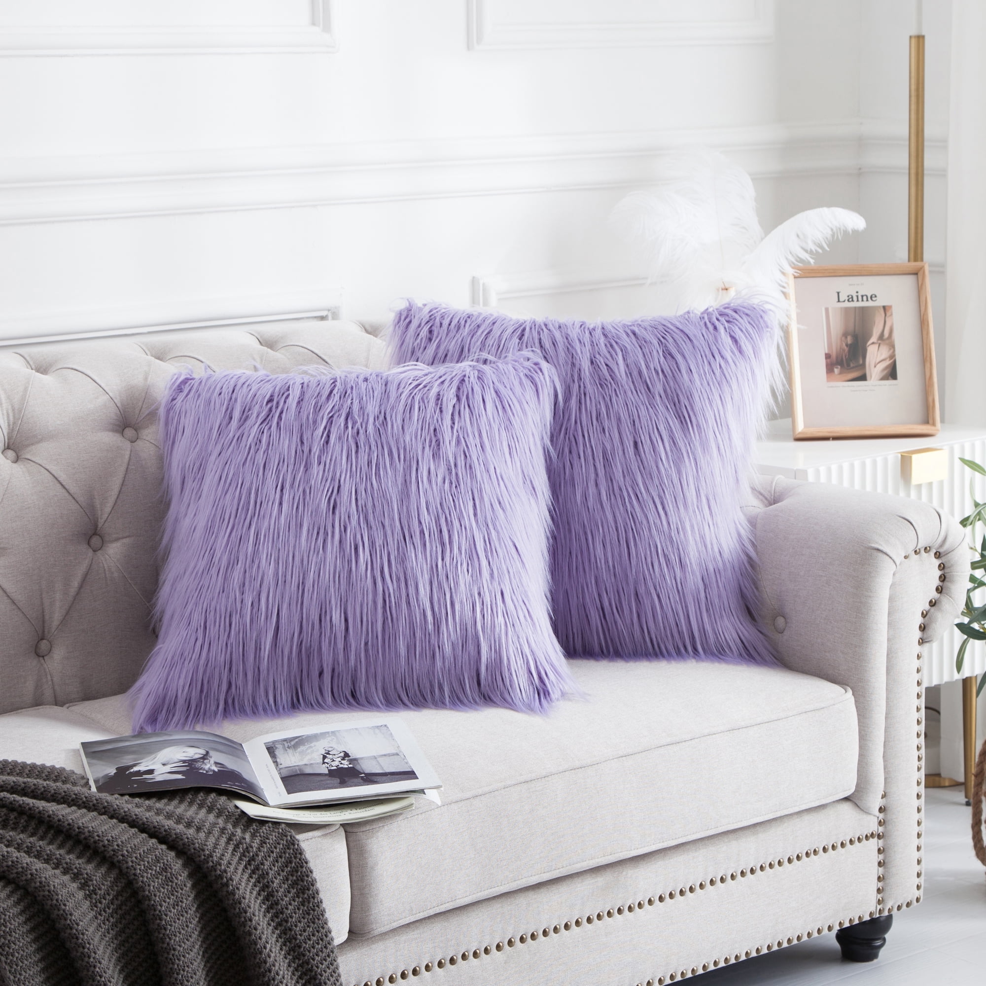 Home Soft Things Mongolian Faux fur Pillow Covers Luxury Fluffy Throw Pillow Case Decorative Fuzzy Cushion Cover No Pillow Insert Set of 2 Forget Me Not 20 x 20 Walmart