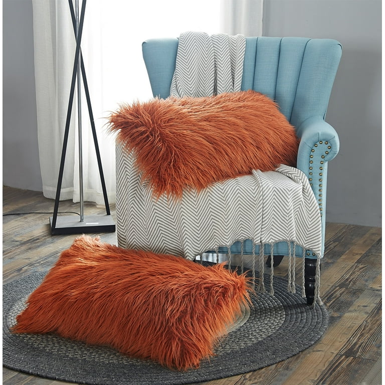 Home Soft Things Mongolian Faux fur Pillow Covers Luxury Fluffy Throw Pillow Case Decorative Fuzzy Cushion Cover No Pillow Insert Set of 2 Rust 14 x 26 LUMBAR Walmart
