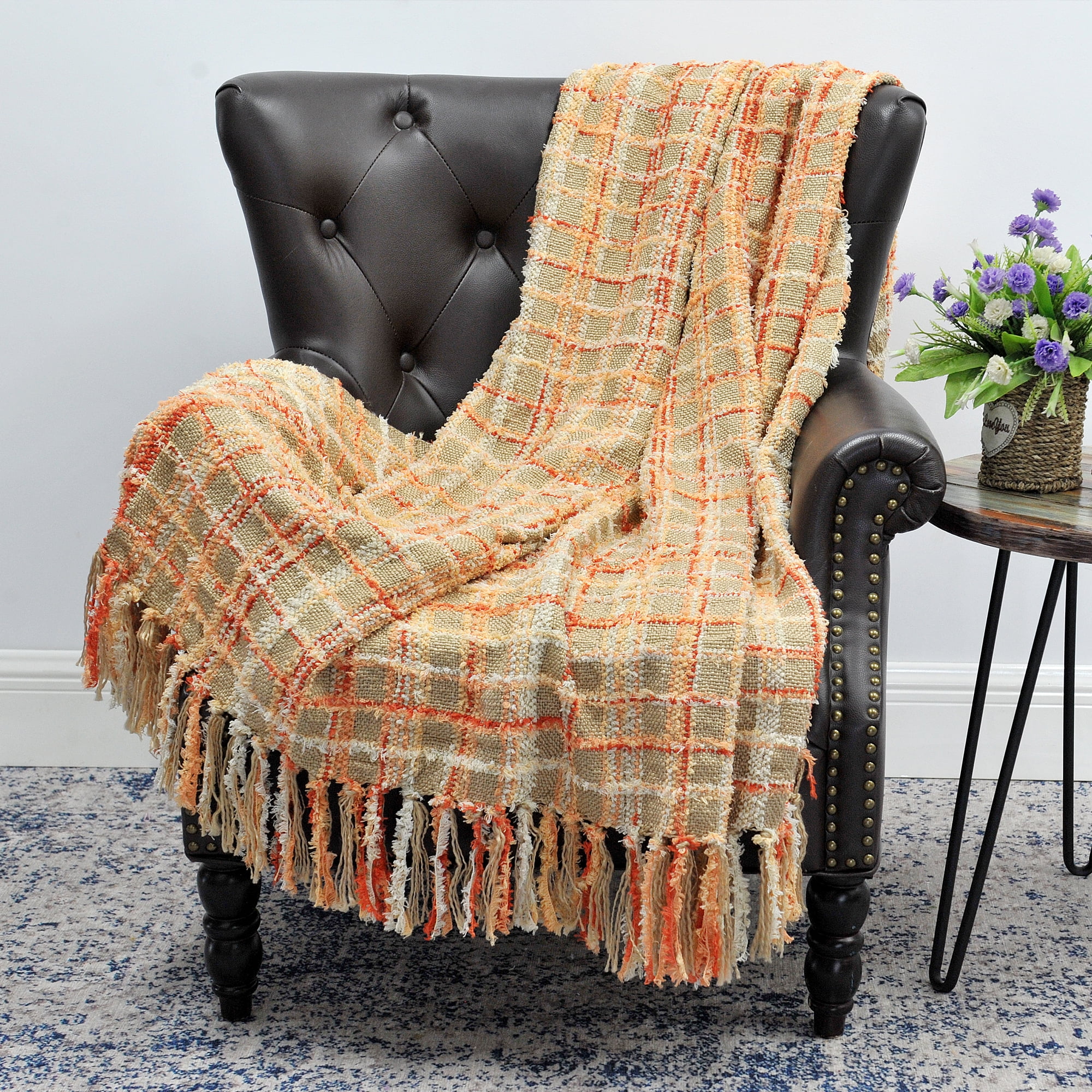 Home Soft Things Multi Color Chenille Throw Burnt Orange 50" x 60