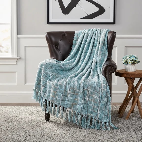 Home Soft Things Multi Color Chenille Throw - Light Blue - 50" x 60"