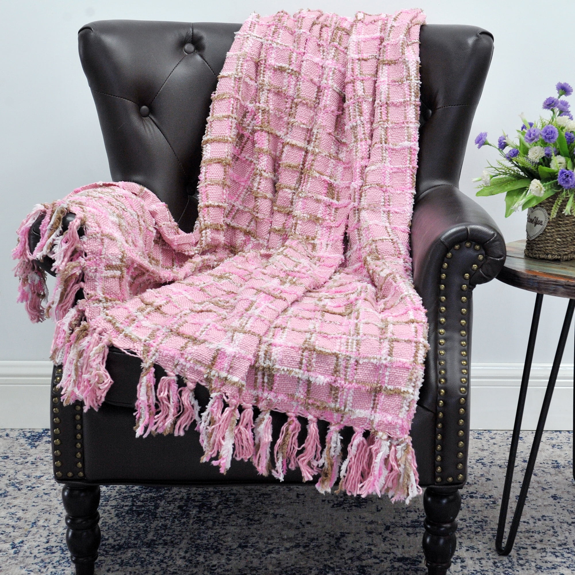 Home Soft Things Multi Color Chenille Throw - Light Pink - 50 x 60