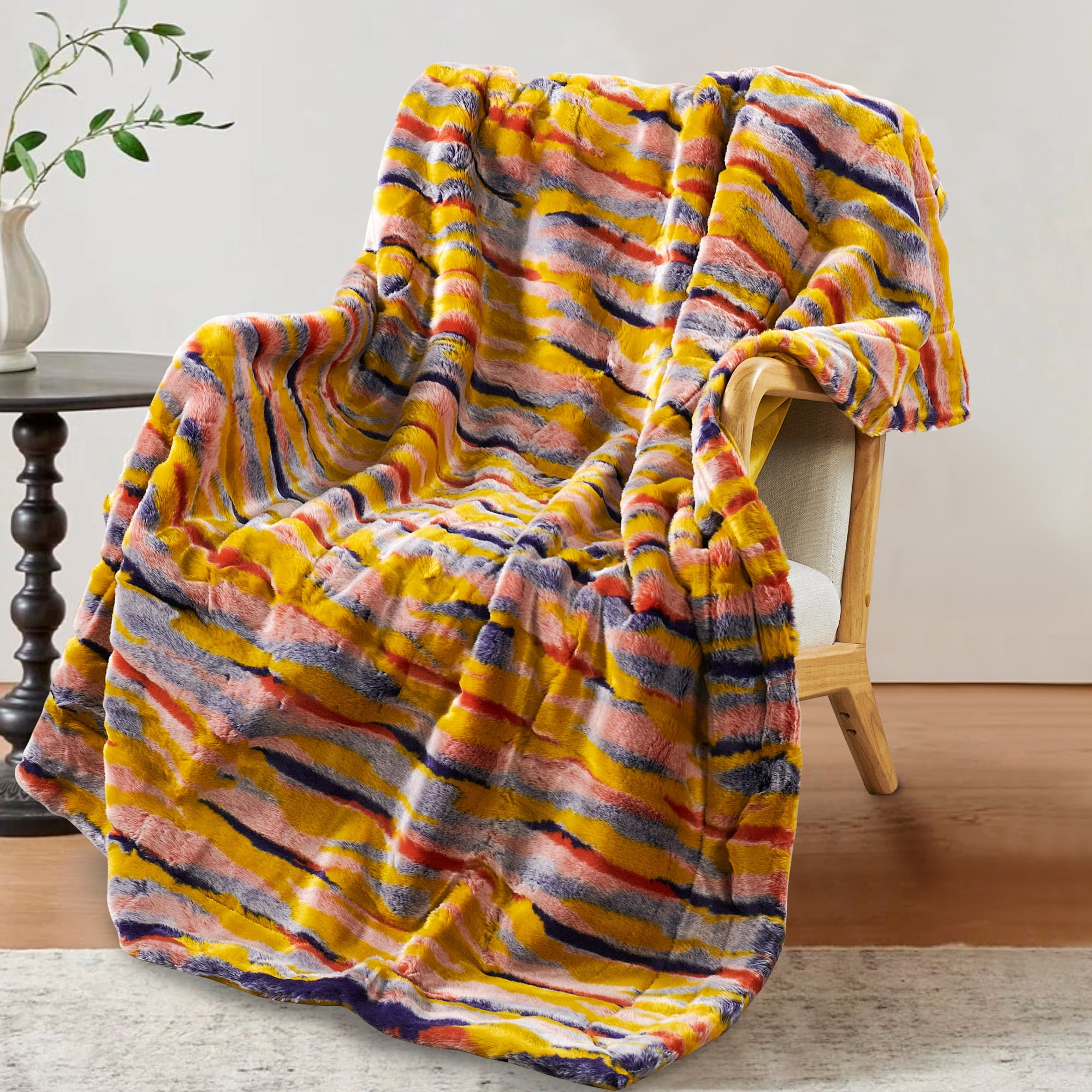 Throw Stuff Home Soft Things Multi Jacquard Faux Fur Throw - Orange - 50x60 ...