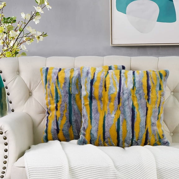 Home Soft Things Multi Jacquard Faux Fur Throw Pillow Cover 2pcs Set - Teal